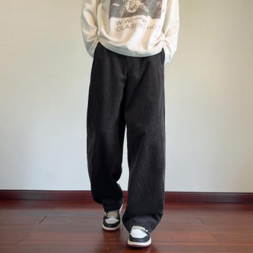 唐狮2026秋冬季休闲长裤男弯刀裤芯绒痞帅灰色潮流百搭时尚宽松