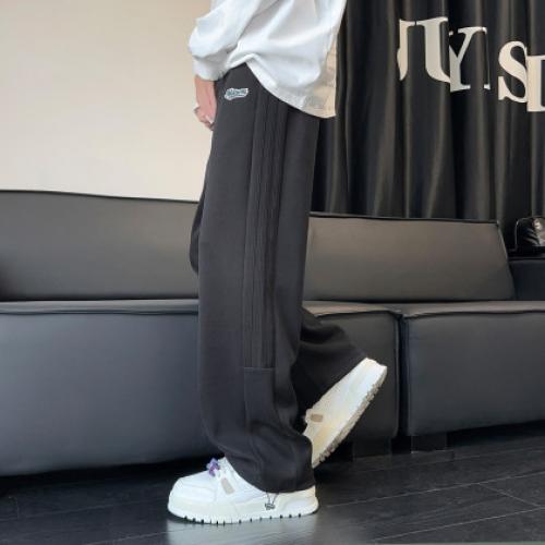 唐狮秋冬季新款男休闲裤撞色条纹运动卫裤宽松直筒裤子潮流W