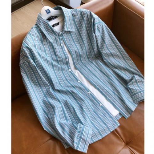 唐狮2026秋季新款男长袖衬衫条纹设计感开衫衬衣学生日系简约上衣