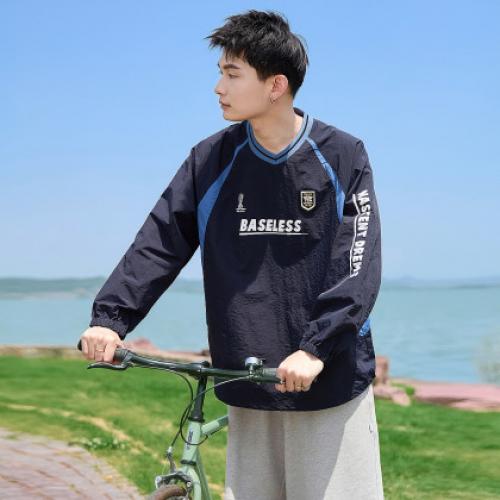 唐狮2025春夏新款男长袖T恤薄款撞色拼接上衣插肩袖内搭打底衫潮