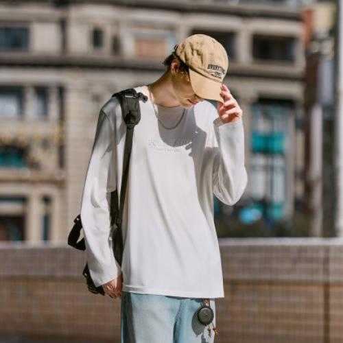 唐狮2026春秋新款白色长袖T恤男纯棉百搭宽松简约打底衫上衣服潮t