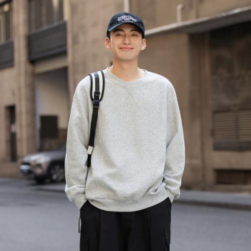 唐狮2026新款春秋季男士卫衣圆领基础简约净色分割设计感上衣男