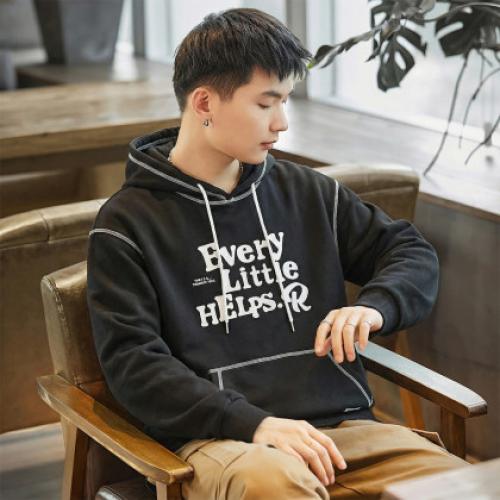 唐狮2026新款秋季男连帽卫衣男款大字母印花车明线独特设计感美式