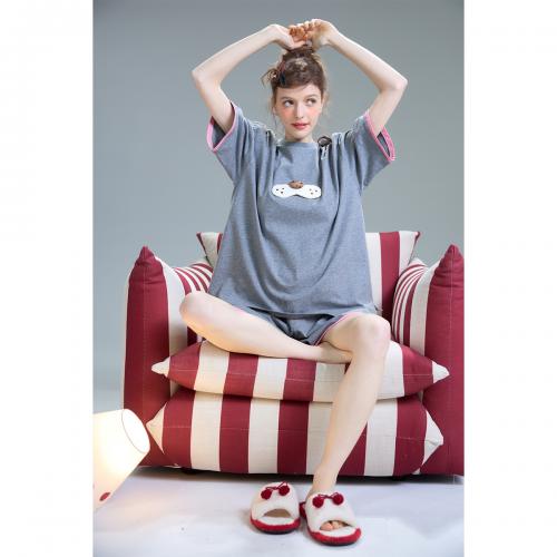 yso【酷猫系列】睡衣女夏猫耳朵套装短袖短裤休闲家居服可外穿B