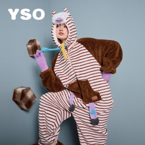 yso【小马系列】睡衣女秋冬加厚法兰绒连体可爱珊瑚绒家居服保暖D
