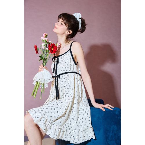 yso【甜美居家】睡裙女印花吊带夏季薄款甜美睡裙时尚宽松长裙B