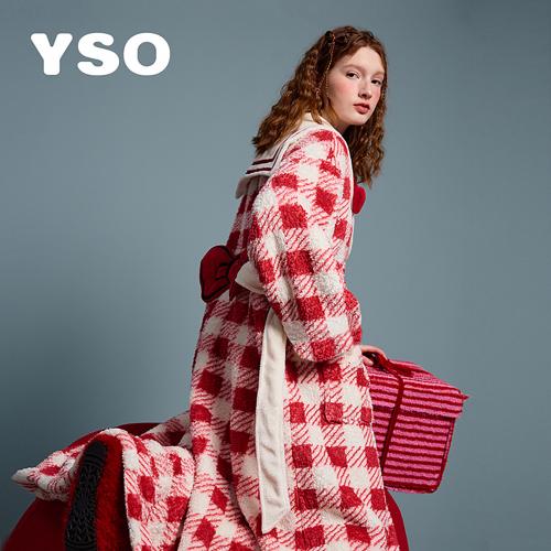 yso【礼物系列】睡衣女格子长款外套女秋冬加厚保暖百搭开衫睡袍D