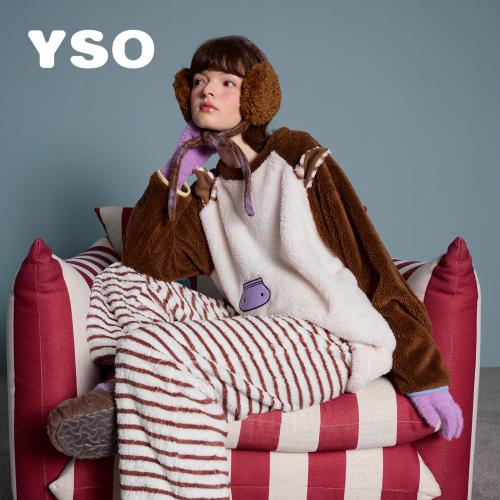 yso【小马系列】睡衣女法兰绒加厚保暖条纹睡衣可爱家居服套装D