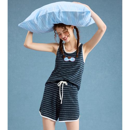 yso【酷猫系列】睡衣女夏条纹吊带休闲居家短裤可外穿家居服套装B