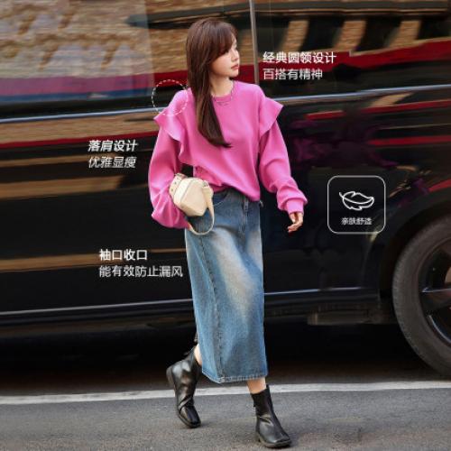 【月光玫瑰少女】秋季 荷叶边装饰空气层套头卫衣