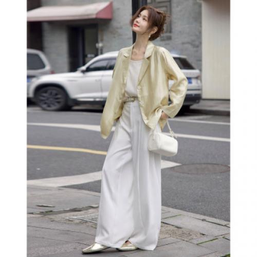 【质感都市OL】秋季时髦亮面肌理感西装领宽松遮肉女式西服外套