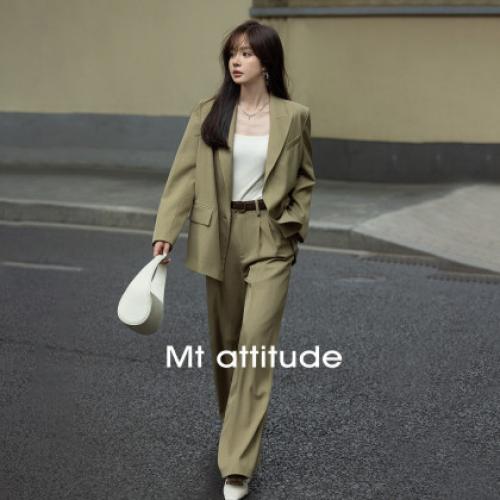 【酷飒通勤风】秋款气质纯色简约宽松长袖西装基础阔腿长裤套装