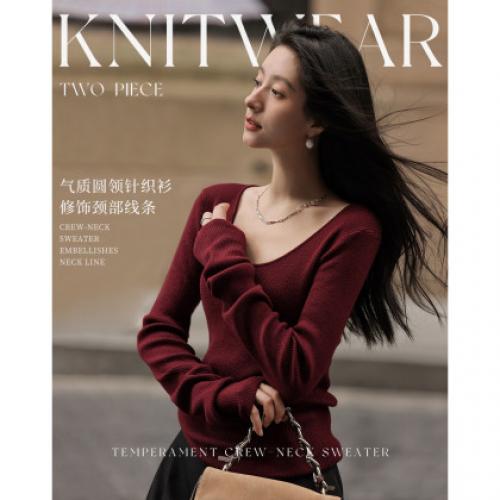 【针织两件套】秋季复古优雅不对称袖口线衫披肩高领罩衫女针织衫