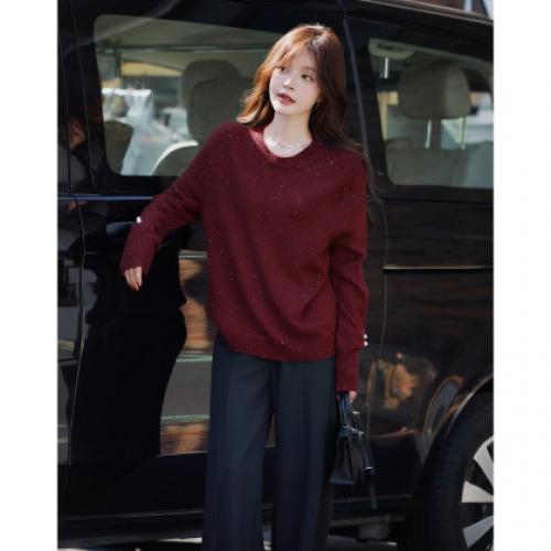 【雅奢日常化】2025冬浪漫亮片圆领线衫慵懒风柔软舒适针织衫女上衣