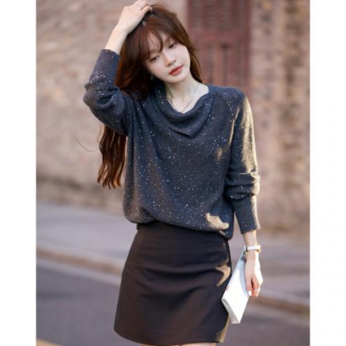 【雅奢日常化】2025冬气质亮片围巾领线衫舒适含绵羊毛针织衫女上衣