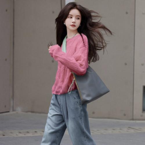 【时尚绞花】秋季简约圆领时尚绞花百搭宽松长袖套头线衫