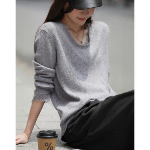 【舒暖绵羊毛】秋季静奢风拼接V领线衫温柔慵懒宽松针织衫女上衣