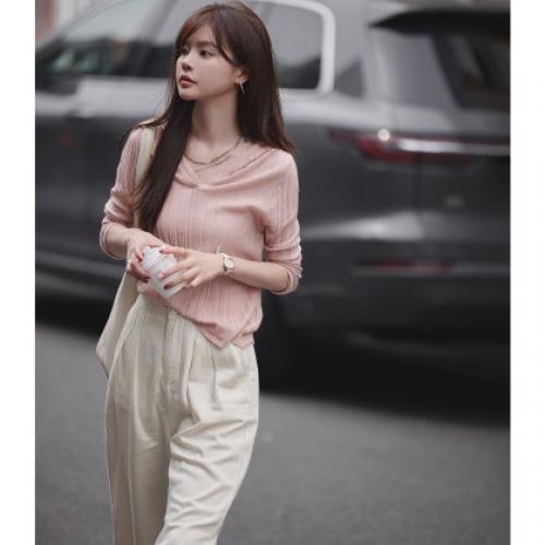 【连帽针织衫】秋季条纹肌理连帽休闲套头长袖线衫女