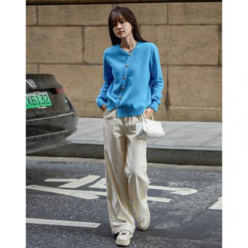 【天空很蓝系列】秋季时髦假门襟线衫舒适遮肉通勤好搭针织衫上衣