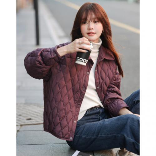 【轻暖小菱格】2025冬通勤翻领90鸭绒轻薄羽绒服简约宽松女式外套
