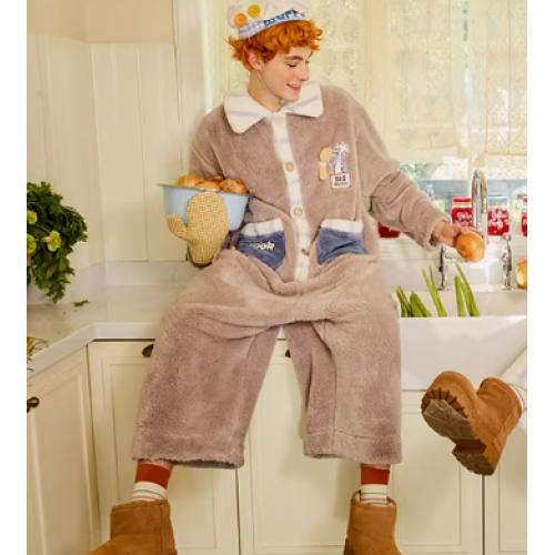 Gukoo/果壳情侣睡衣冬季珊瑚绒新款料理鼠王联名家居服连体衣D