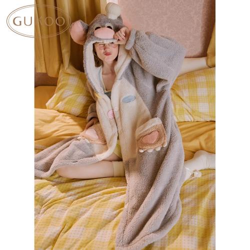 Gukoo/果壳睡袍女冬季毛绒保暖新款料理鼠王联名女士家居服睡袍D