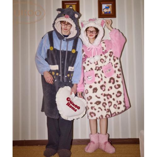 Gukoo/果壳情侣睡衣冬季迪士尼联名新款毛绒保暖女家居服睡袍D