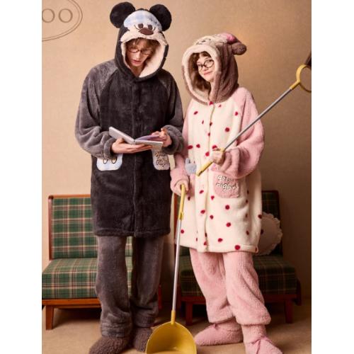Gukoo/果壳情侣睡衣冬季珊瑚绒保暖新款迪士尼联名女家居服套装D