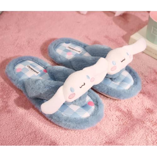 Gukoo/果壳拖鞋女春秋三丽鸥联名人字拖新款毛绒平底女士居家拖鞋