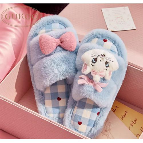 Gukoo/果壳拖鞋女冬季玛丽猫联名新款毛绒保暖女士居家毛毛拖鞋