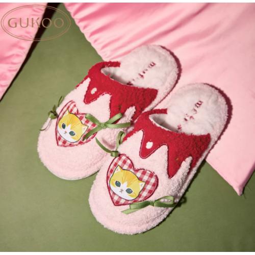 Gukoo/果壳拖鞋女冬季加绒保暖新款鲨鱼猫联名女士居家棉拖鞋