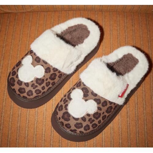 Gukoo/果壳拖鞋女冬季迪士尼联名新款加绒保暖豹纹女士居家棉拖鞋