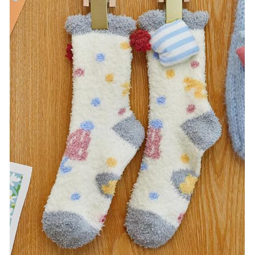 Gukoo/果壳中筒袜女冬季珊瑚绒地板袜保暖新款可爱袜子