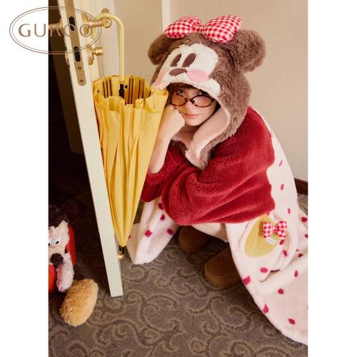 Gukoo/果壳睡袍女冬季迪士尼联名新款毛绒保暖女士家居服睡袍D