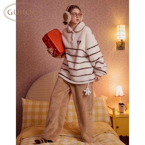 Gukoo/果壳睡衣女冬季迪士尼联名新款毛绒保暖女士家居服套装D