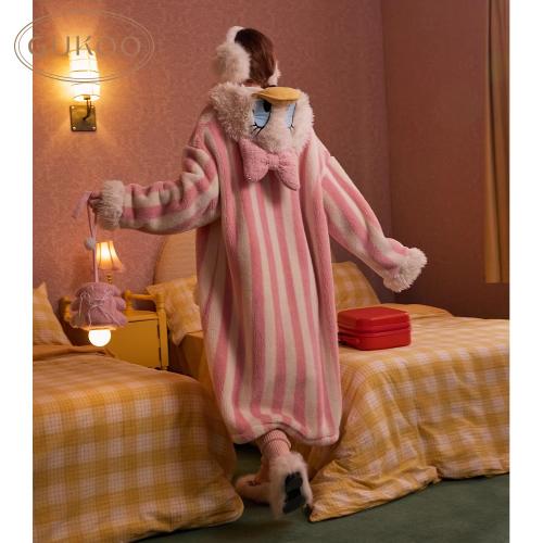 Gukoo/果壳睡袍女冬季迪士尼联名新款珊瑚绒保暖女士家居服睡袍D