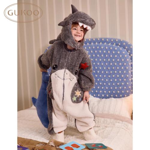Gukoo/果壳睡衣儿童冬季珊瑚绒保暖新款可爱男童家居服连体衣D