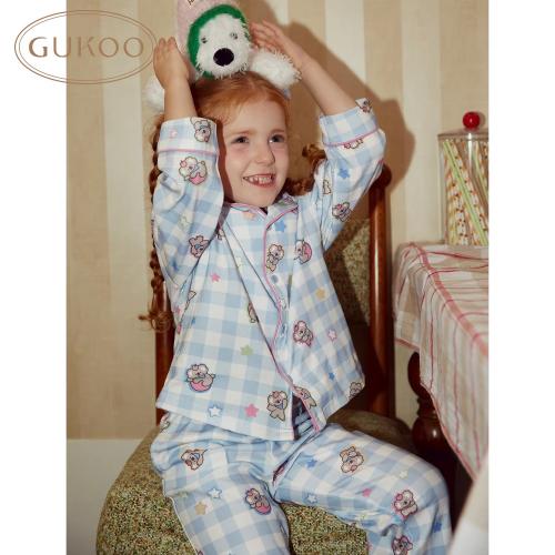 Gukoo/果壳睡衣儿童春秋款考拉印花新款纯棉可爱女童家居服套装A