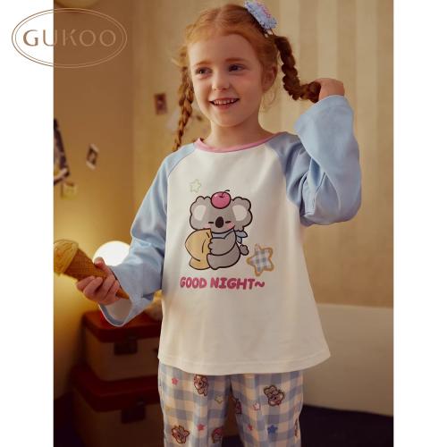 Gukoo/果壳睡衣儿童春秋款考拉印花新款纯棉可爱女童家居服套装A