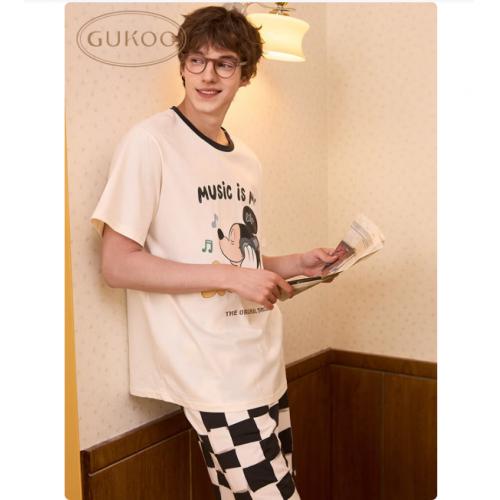 果壳（Gukoo）睡衣男夏季新款迪士尼系列卡通印花纯棉男士短袖家居服睡衣套装B 米奇男套装