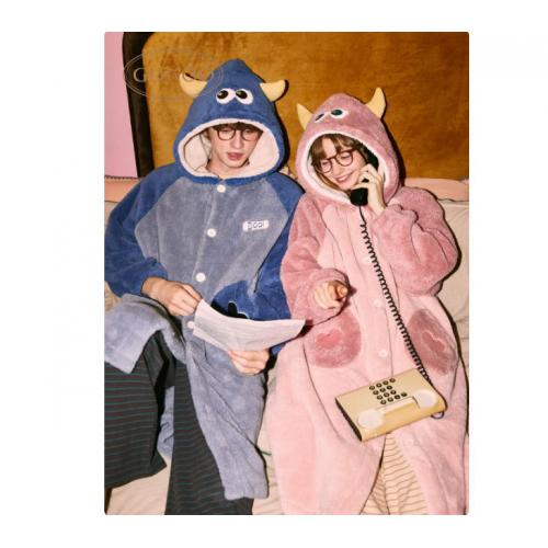 果壳（Gukoo）睡衣女冬款珊瑚绒女家居服保暖连帽卡通睡袍 天堂粉 睡袍女