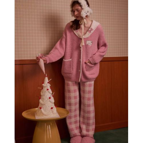 Gukoo/果壳睡衣女冬季mikko联名新款半边绒保暖女士家居服套装D