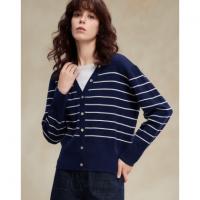 【桑蚕丝绵羊毛混纺】2026春设计感假两件条纹线衫撞色针织衫女上衣