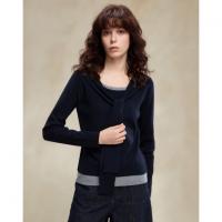 【懒人友好】2026春绵羊毛桑蚕丝混纺线衫假两件撞色披肩女式针织衫