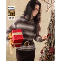 【臻奢羊驼毛混纺】冬季渐变式条纹圆领线衫蓬松柔软针织衫女上衣