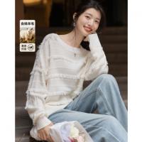 【云暮琉光】冬季蓬松感绵羊毛提花流苏线衫落肩宽松针织衫女上衣