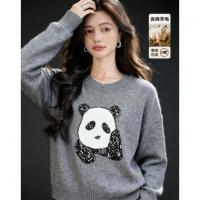 【含绵羊毛】冬季萌趣撞色动物提花线衫圆领罗纹宽松针织衫女上衣