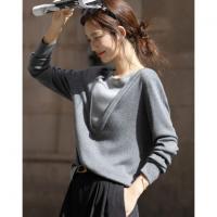 【含温润绵羊毛】秋季拼色假两件圆领线衫小个子气质针织衫女上衣