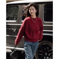 【复古新织】春秋慵懒风绞花圆领线衫小个子软糯遮肉针织衫女上衣