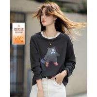 【双面绒保暖派】冬季韩风撞色圆领小熊印花舒柔感小个子女式t恤